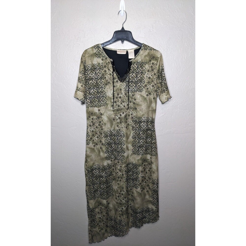 Vintage Expressions Womens Medium Green Earthy Floral Y2K 90's Midi Lined Dress